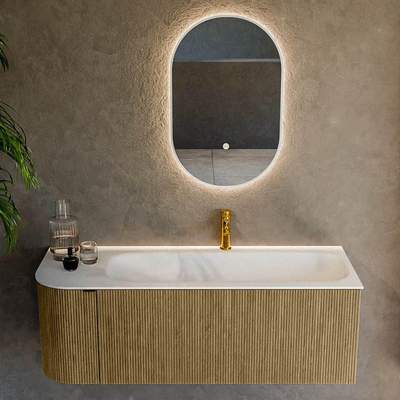 Mondiaz KURVE Ensemble de meuble de salle de bains - 125x46x40cm - 1 tiroir - 1 porte - lavabo solid surface - droit - 1 trou de robinet - Dusk