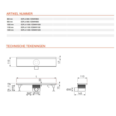 Easy Drain Multi tegelrooster RVS voor douchegoot 8 110cm