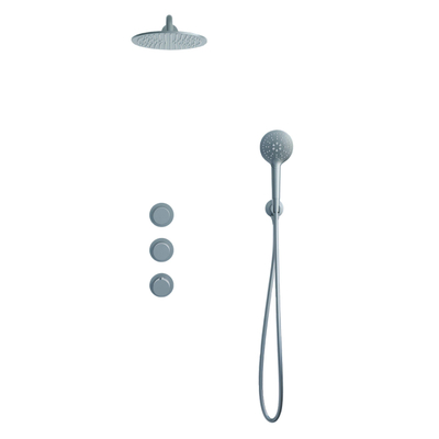 Fortifura Nebbio Regendoucheset - inbouwkraan - inbouwdeel - wandaansluitbocht - doucheslang metaal - ronde handdouche - 35cm - wandarm - 30cm ronde hoofddouche - PVD - geborsteld RVS