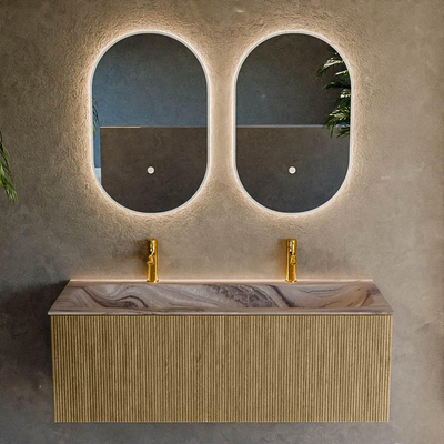 MONDIAZ KURVE-DLUX Meuble de salle de bains 120 cm couleur Dusk avec 1 tiroir et 0 portes. Lavabo BIG LARGE Central 2 trous de robinet Sombra.