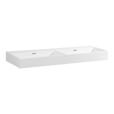 Meuble lavabo Brauer Lunar - 131x13x46.5cm - avec trop-plein - 2 lavabos - 0 trous de robinet - céramique - blanc brillant