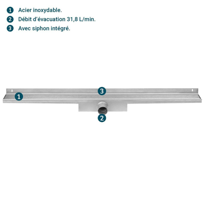 Easy drain compact 30 paroi zéro canal de douche simple plaque avec sortie latérale 6x70cm acier inoxydable