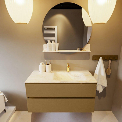 Mondiaz VICA-DLUX Ensemble de meuble de salle de bain - 100cm - meuble sous-vasque oro - 2 tiroirs - lavabo encastré cloud droite - 1 trou de robinet - version haute de 60cm - ostra