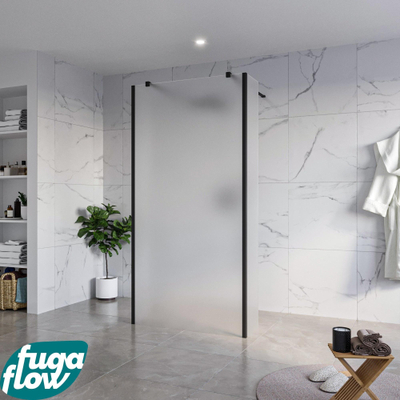 FugaFlow Eccelente Vetro Vrijstaande inloopdouche badkamer - 100x200cm - Glas mat - antikalk - 8mm veiligheidsglas - 2 zijwanden 40cm - met wandarmen en hoekprofielen - Zwart mat -
