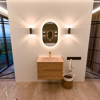 Mondiaz CIRO-DLUX Badkamermeubelset - 70x45x50cm - Solid surface wastafel Saba - 1 wasbak Midden - 1 kraangat - 2 lades - Oak