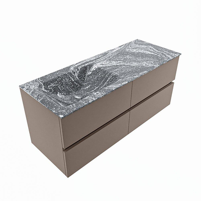 Mondiaz VICA-DLUX ensemble de meuble de salle de bain - 120cm - meuble sous-vasque fumée - 4 tiroirs - lavabo encastré nuage gauche - 1 trou de robinet - version haute 60cm - lave