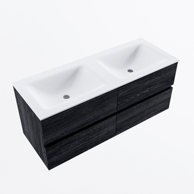 Mondiaz VICA ensemble de meuble de salle de bain - 120cm - meuble sous-vasque Anthracite - 4 tiroirs - lavabo cloud double - sans trous de robinet - version haute de 60cm - talc