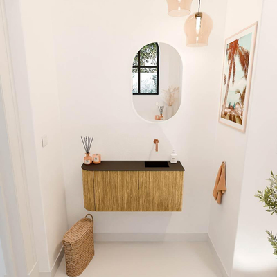 Mondiaz JOYA 91.6cm toiletmeubel - ronding links kleur Oak - Wastafel FAYE positie Rechts Zonder kraangat kleur Urban.