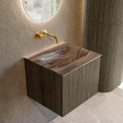 MONDIAZ KURVE-DLUX Meuble de salle de bains 50cm couleur Shadow avec 1 tiroir et 0 porte. Lavabo GRUNNE Milieu sans trou de robinet Sombra.