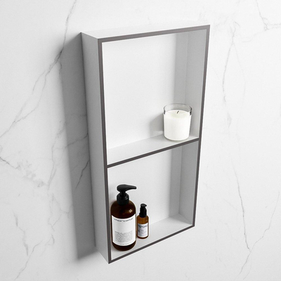 Mondiaz Easy nis 29.5x59.5x8cm voor Inbouw/opbouw 2 open vakken Solid surface Talc/DarkGrey