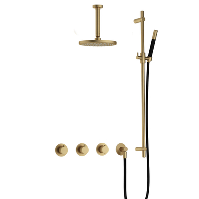 Hotbath Cobber IBS70 Regendoucheset - inbouw - 15cm plafondarm - 20cm ronde hoofddouche - staafhanddouche - glijstang - geborsteld messing goud