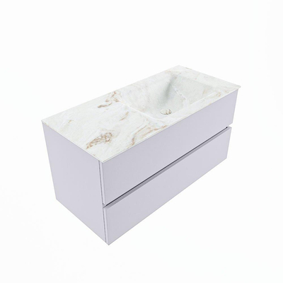 Mondiaz VICA-DLUX Ensemble de meuble de salle de bain - 100cm - meuble sous-vasque cale - 2 tiroirs - lavabo encastré cloud droite - 1 trou de robinet - version haute de 60cm - frape