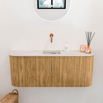 Mondiaz JOYA-DLUX Meuble de salle de bains 103.2cm - arrondi gauche et droite couleur Chêne - Vasque FAYE position Milieu Sans trou de robinet couleur Nata