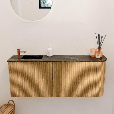 Mondiaz JOYA-DLUX 101.6cm toiletmeubel - ronding rechts kleur Oak - Wastafel FAYE positie Links 1 kraangat kleur Lava.
