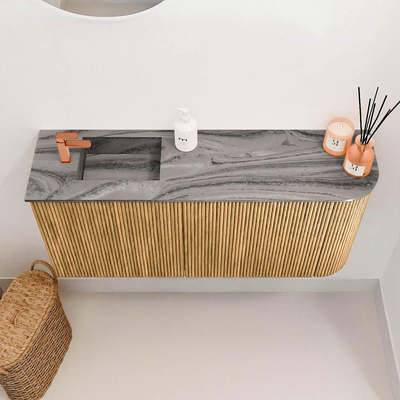 Mondiaz JOYA-DLUX 91.6cm toiletmeubel - ronding rechts kleur Oak - Wastafel FAYE positie Links 1 kraangat kleur Sombra.