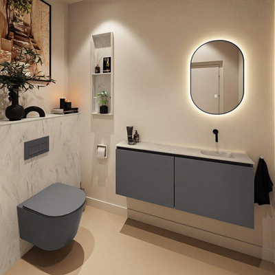 MONDIAZ TURE-DLUX 120cm toiletmeubel Dark Grey. EDEN wastafel Opalo positie rechts. Zonder kraangat.