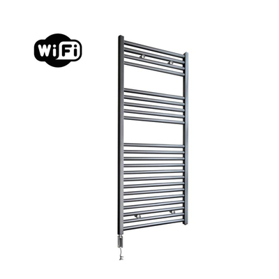 Sanicare HVW Elektrische Radiator - 111.8x60cm - 730W - wifi - thermostaat - chroom - linksonder - gunmetal (antraciet)