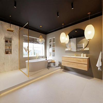 MONDIAZ VICA-DLUX Ensemble meuble de salle de bains - 120cm - meuble bas chêne lavé - 2 tiroirs - lavabo encastré cloud central - 1 trou de robinet - version haute 60cm - opalo