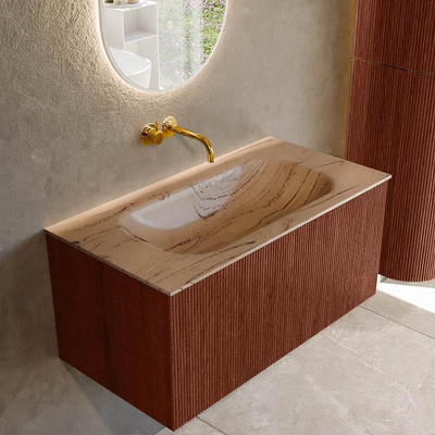MONDIAZ KURVE-DLUX Meuble de salle de bains 90 cm couleur Ruby avec 1 tiroir et 0 porte. Lavabo BIG SMALL Central sans trou de robinet Arena.