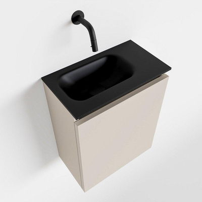 MONDIAZ TURE Toiletmeubel 40x23x50cm met 0 kraangaten 1 deuren linen mat Wastafel Eden links Solid Surface Zwart