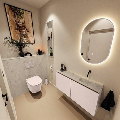 MONDIAZ TURE-DLUX Meuble de toilettes 100cm Rosee. EDEN vasque Opalo position droite. Sans trou de robinet.