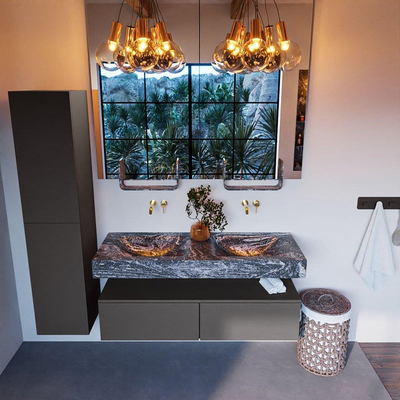 Mondiaz ALAN-DLUX Ensemble de meuble - 130cm - meuble Dark grey mat - 2 tiroirs - Lavabo Cloud Lava suspendu - vasque Gauche et droite - 0 trous de robinet