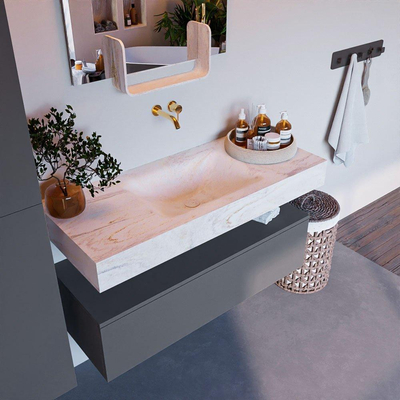 Mondiaz ALAN-DLUX Ensemble de meuble - 110cm - meuble Plata mat - 1 tiroir - Lavabo Cloud Ostra suspendu - vasque Centre - 0 trous de robinet