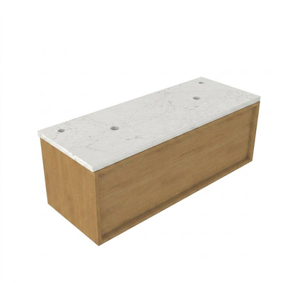 Saniclass Holz Frame Ensemble meuble de salle de bains - 120x45x43cm - Plan vasque en marbre Dia poli (blanc) - 2 trous de robinet - 1 tiroir - chêne natural mat (bois)