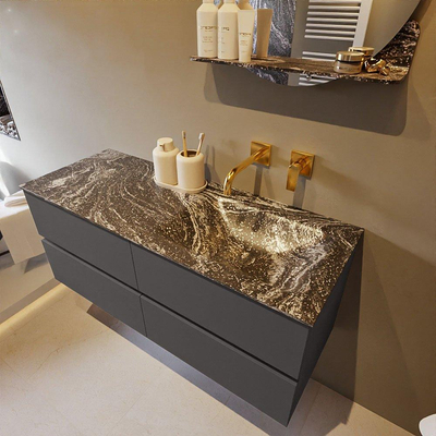 Mondiaz VICA-DLUX ensemble de meuble de salle de bain - 120cm - meuble sous-vasque gris foncé - 4 tiroirs - lavabo encastré cloud droite - sans trous de robinet - version haute de 60cm - lave