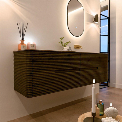 Mondiaz CIRO-DLUX Badkamermeubelset - 160x45x50cm - Solid surface wastafel Oza - 1 wasbak Rechts - zonder kraangaten - 4 lades - Shadow