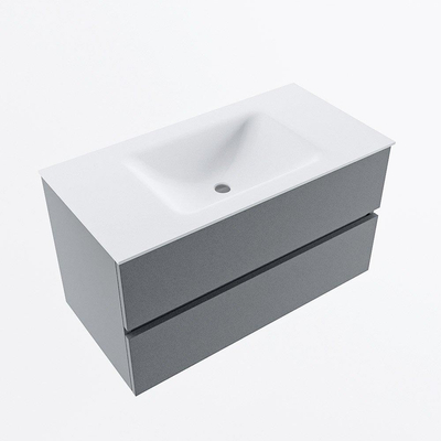 Mondiaz VICA ensemble de meuble de salle de bain - 90cm - meuble sous-vasque plata - 2 tiroirs - lavabo cloud milieu - sans trous de robinet - version haute de 60cm - talc