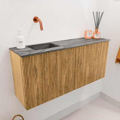 Mondiaz JOYA-DLUX 90cm toiletmeubel - kleur Oak - Wastafel FAYE positie Links Zonder kraangat kleur Sombra.