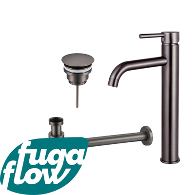 FugaFlow Eccelente Sobrado Badkamer Wastafelkraanset - verhoogde wastafelkraan - always open plug - design sifon - PVD Gepolijst Gunmetal - Black Friday -