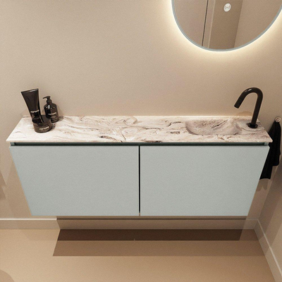 MONDIAZ TURE-DLUX meuble WC 120 cm Greey. Lavabo EDEN Glace position droite. Avec 1 trou de robinet.