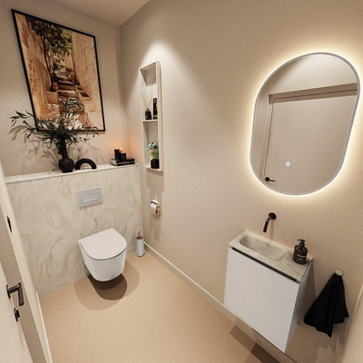MONDIAZ TURE-DLUX meuble WC 40 cm Linen. EDEN lavabo Ostra position gauche. Sans trou de robinet.