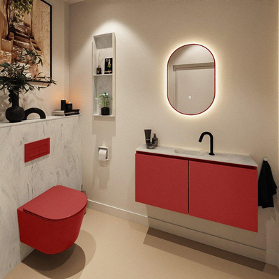 MONDIAZ TURE-DLUX Meuble toilette - 100cm - Fire - EDEN - vasque Opalo - position centrale - 1 trou de robinet