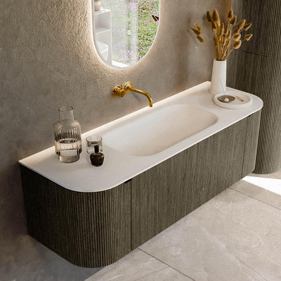 Mondiaz KURVE Ensemble de meuble de salle de bains - 140x46x40cm - 1 tiroir - 2 portes - vasque solid surface - milieu - sans trou de robinet - Shadow