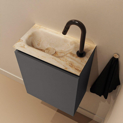 MONDIAZ TURE-DLUX Meuble toilette - 40cm - Dark Grey - EDEN - vasque Frappe - position gauche - 1 trou de robinet