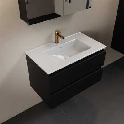 Mondiaz AIVY Ensemble de meuble - 80x45x50cm - 1 trou de robinet - 1 vasque Talc céramique - Centre - 2 tiroirs - avec armoire de toilette - MDF Urban