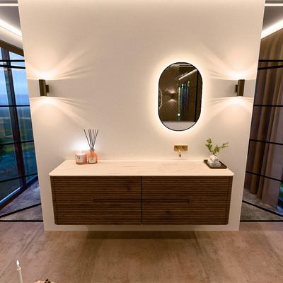 Mondiaz CIRO-DLUX Badkamermeubelset - 170x45x50cm - Solid surface wastafel Meli - 1 wasbak Rechts - zonder kraangaten - 4 lades - Dusk
