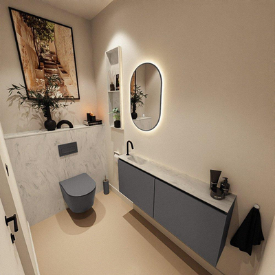 MONDIAZ TURE-DLUX Meuble toilette - 120cm - Dark Grey - EDEN - vasque Opalo - position gauche - 1 trou de robinet