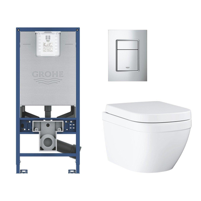 GROHE Rapid SLX pack WC avec réservoir à encastrer, cuvette suspendue en céramique avec petite plaque de commande chromée