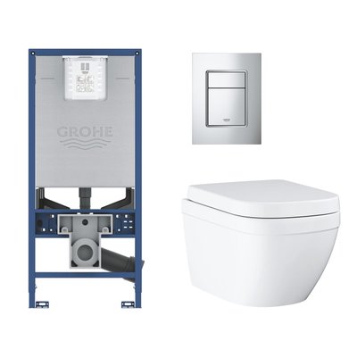 Grohe Rapid SLX toiletset met inbouwreservoir, keramieken wandcloset met small bedieningsplaat chroom
