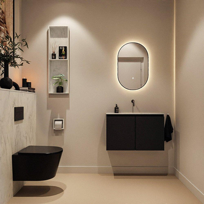MONDIAZ TURE-DLUX Meuble toilette - 80cm - Urban - EDEN - vasque Opalo - position centrale - sans trou de robinet