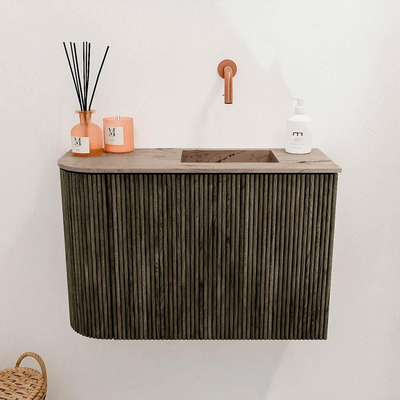 Mondiaz JOYA-DLUX 61.6cm toiletmeubel - ronding links kleur Shadow - Wastafel FAYE positie Rechts Zonder kraangat kleur Arena.