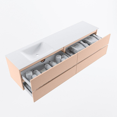 Mondiaz Vica ensemble de meuble de salle de bain - 190cm - meuble sous lavabo rosee - 4 tiroirs - lavabo cloud gauche - 1 trou de robinet - version haute de 60cm - talc