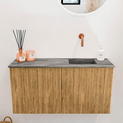 Mondiaz JOYA-DLUX 80cm toiletmeubel - kleur Oak - Wastafel FAYE positie Rechts Zonder kraangat kleur Sombra.