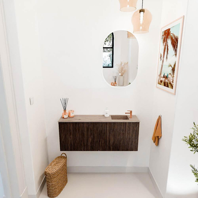 Mondiaz JOYA-DLUX 100cm toiletmeubel - kleur Walnut - Wastafel FAYE positie Rechts 1 kraangat kleur Arena.