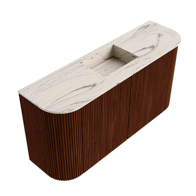 Mondiaz JOYA-DLUX 83.2cm meuble de salle de bains - arrondis gauche et droite couleur Ruby - Vasque FAYE position Milieu Sans trou de robinet couleur Nata.