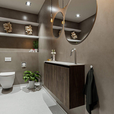 MONDIAZ TURE Toiletmeubel 100x23x50cm met 1 kraangaten 2 deuren dark brown mat Wastafel Eden rechts Solid Surface Wit